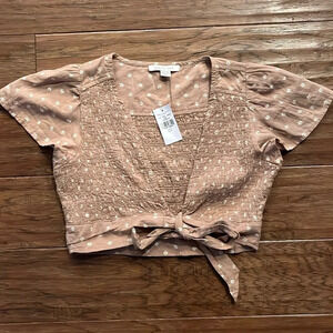 American Eagle Outfitters Front Tie Short Sleeve Crop Top Size S